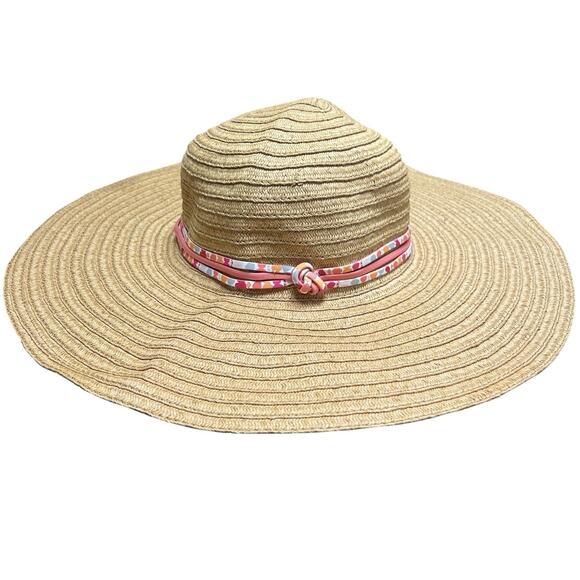 Vera Bradley Wide Brim Floppy Straw Sun Hat Pixie Stripe Accent One Size - Picture 1 of 5